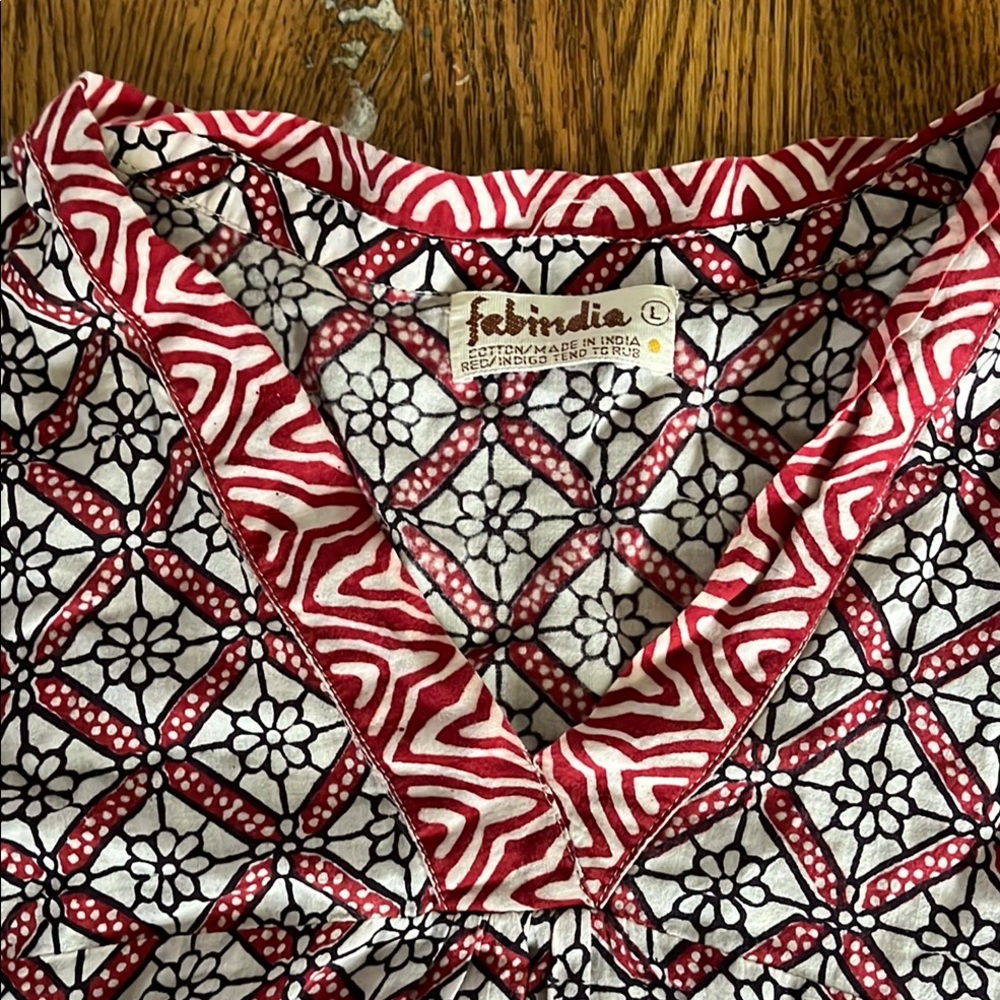 Fabindia Red and White Floral Geometric Blouse